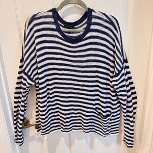 Eileen Fisher Summer Sweater, Blue & White Striped, Size XL